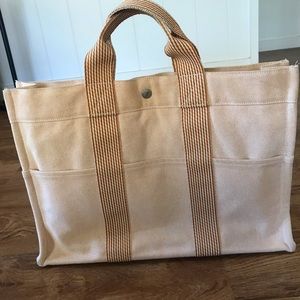 Hermes tan canvas tote